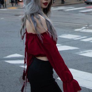 Red Off-the-Shoulder Crop Top, Small